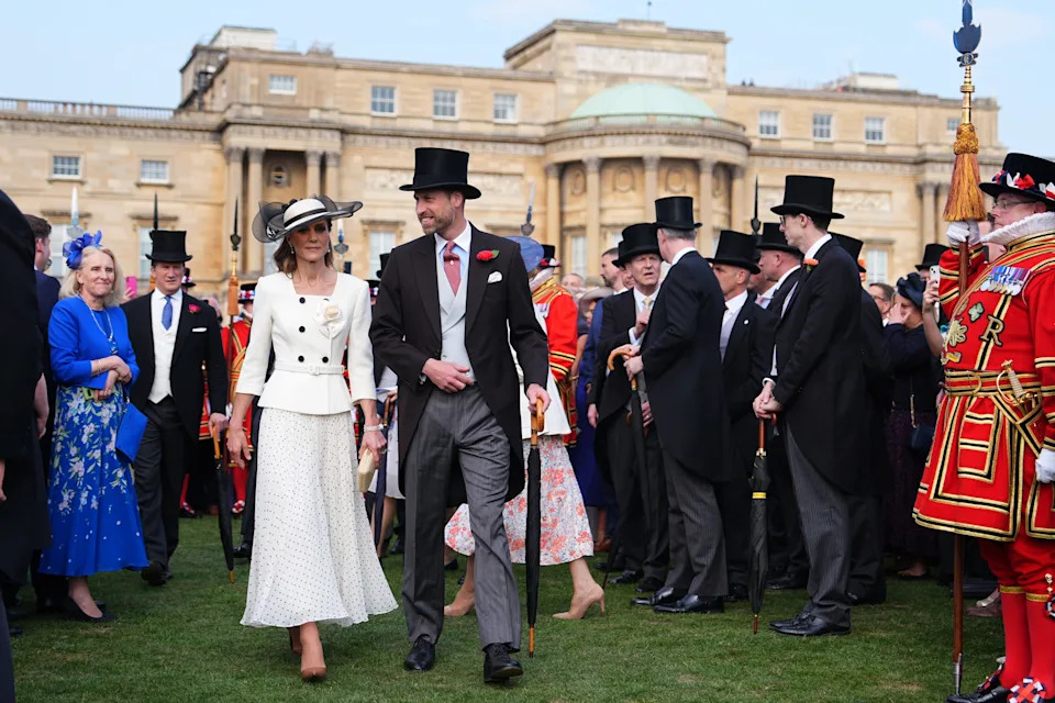 Catherine, Princess of Wales, and Prince William, Prince of Wales, during a Royal Garden Party at Buckingham Palace on May 8, 2026, in London.