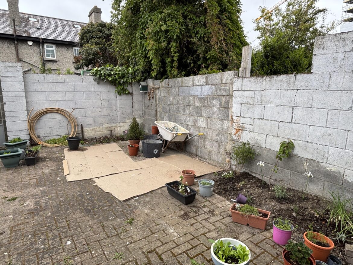 New old house with ugly garden walls. New old house with ugly garden walls.