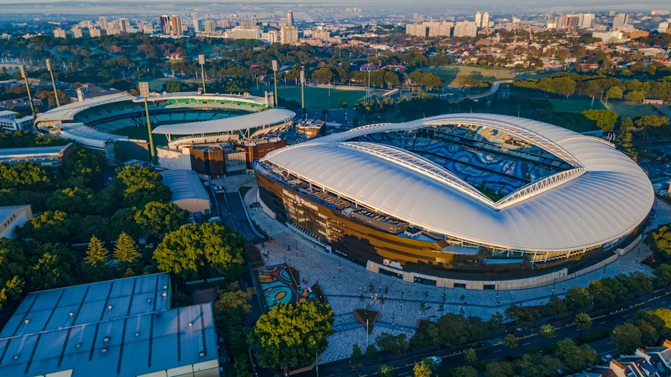 Aerial view of Sydney Football Stadium and Sydney Cricket Ground.