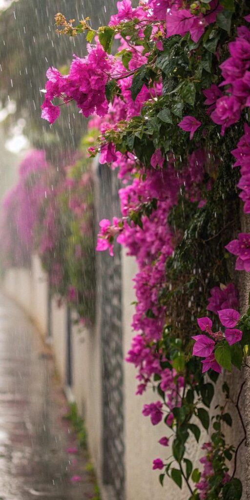 Rain-Kissed Flowers on a Quiet Street 🌧️🌸 Rain-Kissed Flowers on a Quiet Street 🌧️🌸