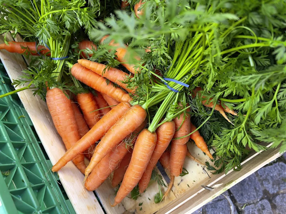 carrots for sale at street market at old town of biel