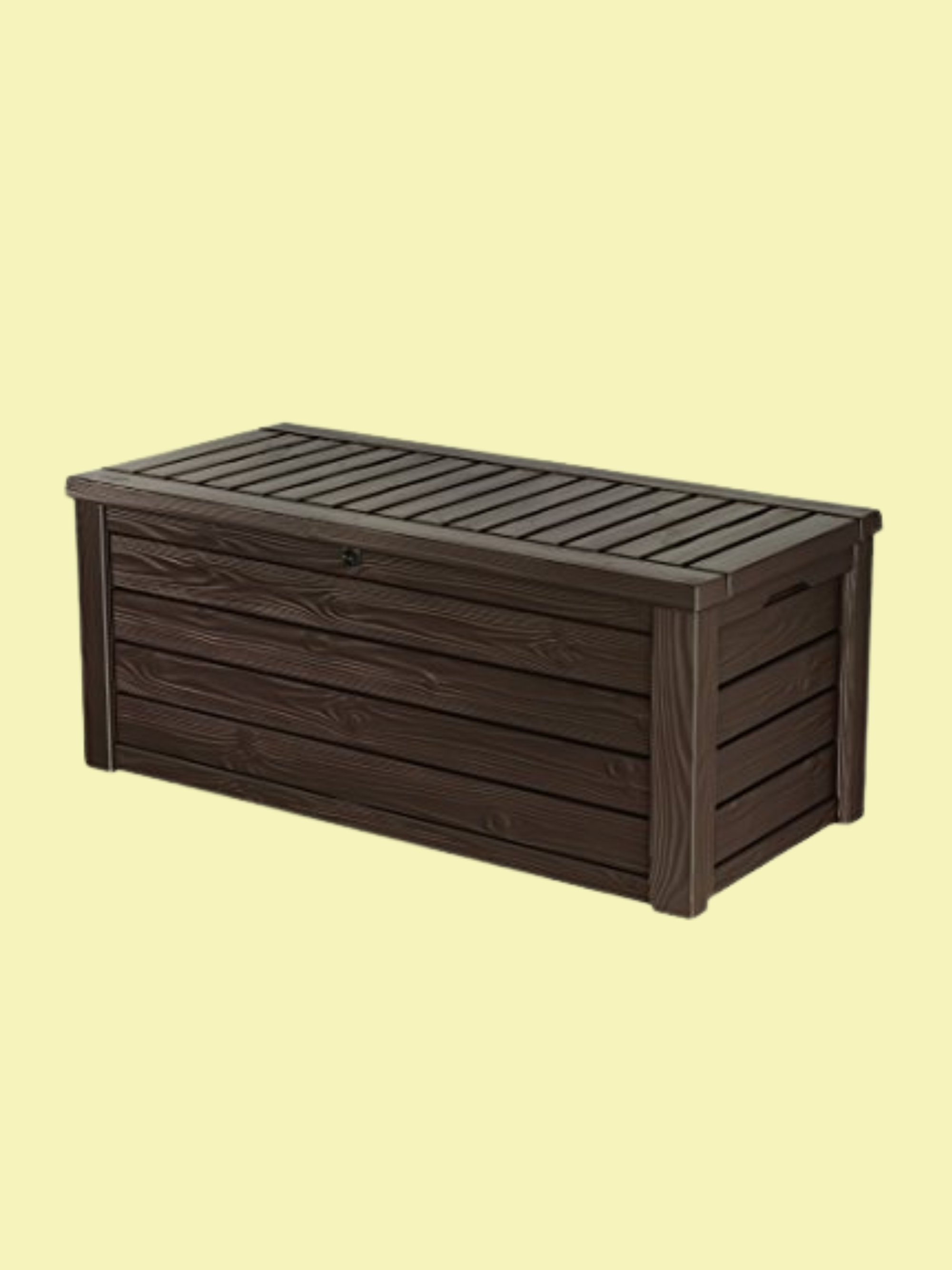 Keter Westwood 570l Outdoor 75% Recycled Garden Furniture Storage Box Brown Wood Panel Effect ; Fade Free ; All Weather Resistant ; Safe and Secure ; Zero Maintenance ; 2 Year Warranty