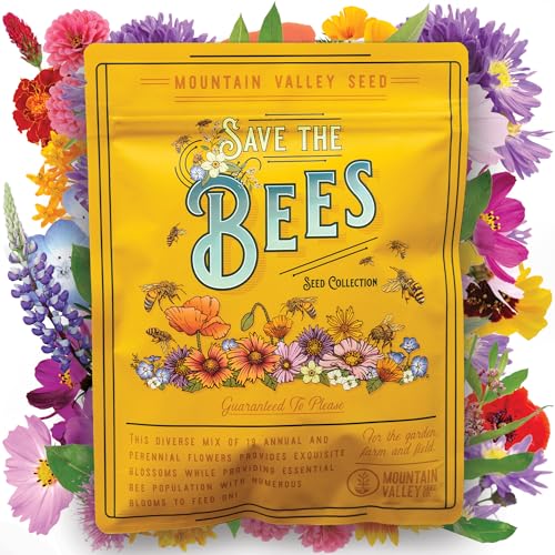 Wildflower Seeds Bulk, 2 Oz. 80,000+ Seeds &ndash; Save the Bees Mix With 19 Non-Gmo Varieties &ndash; Bee Friendly &amp; Pollinator Wildflower Seed for Planting