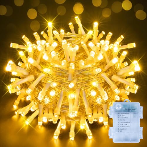Ollny Fairy Lights Battery Operated, 15m 150 Leds Bright Battery Powered String Lights, Warm White Outside Christmas Lights Waterproof With 8 Modes/timer for Indoor Outdoor Bedroom Garden Decorations