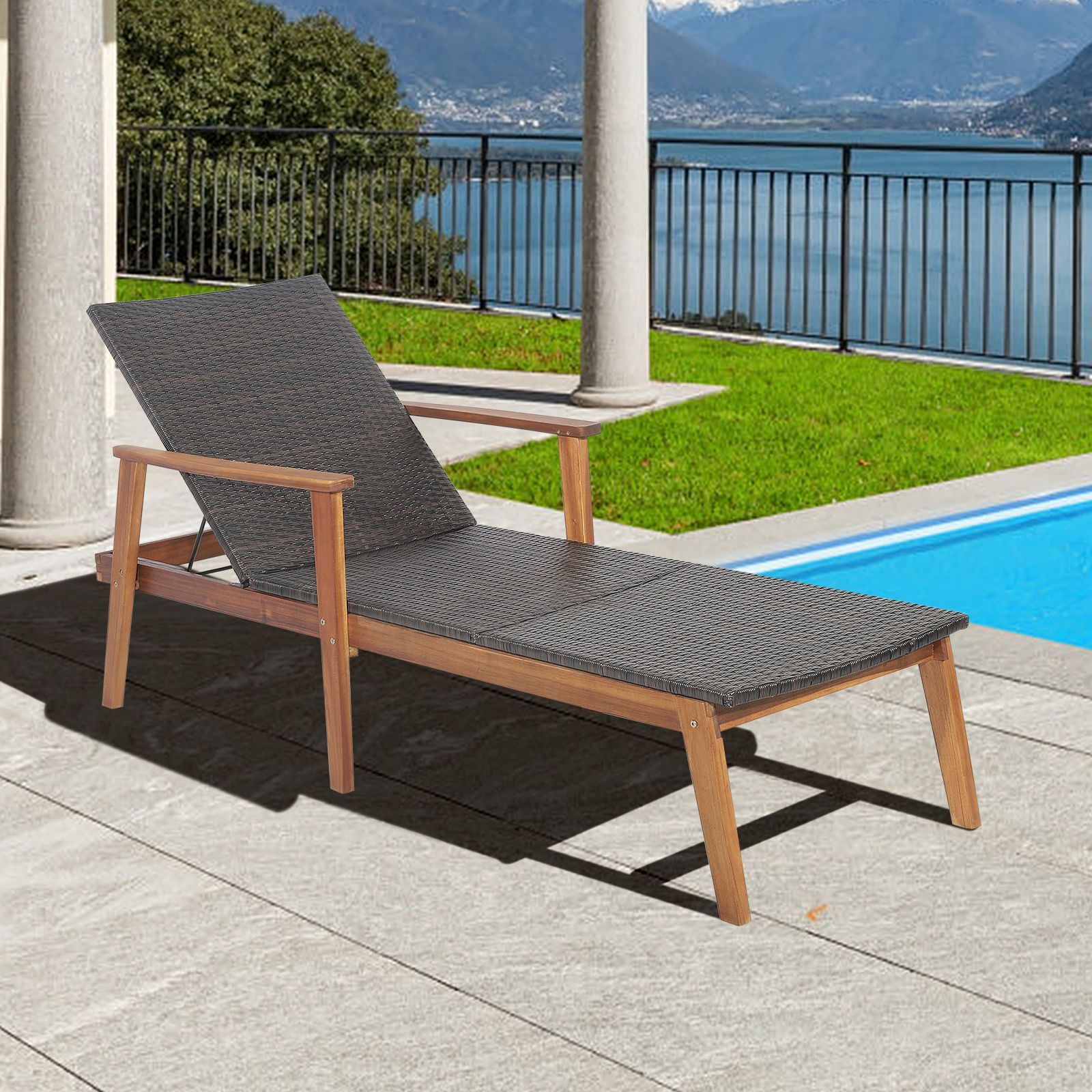 Patio Chaise Lounge Chair Outdoor Rattan Recliner
