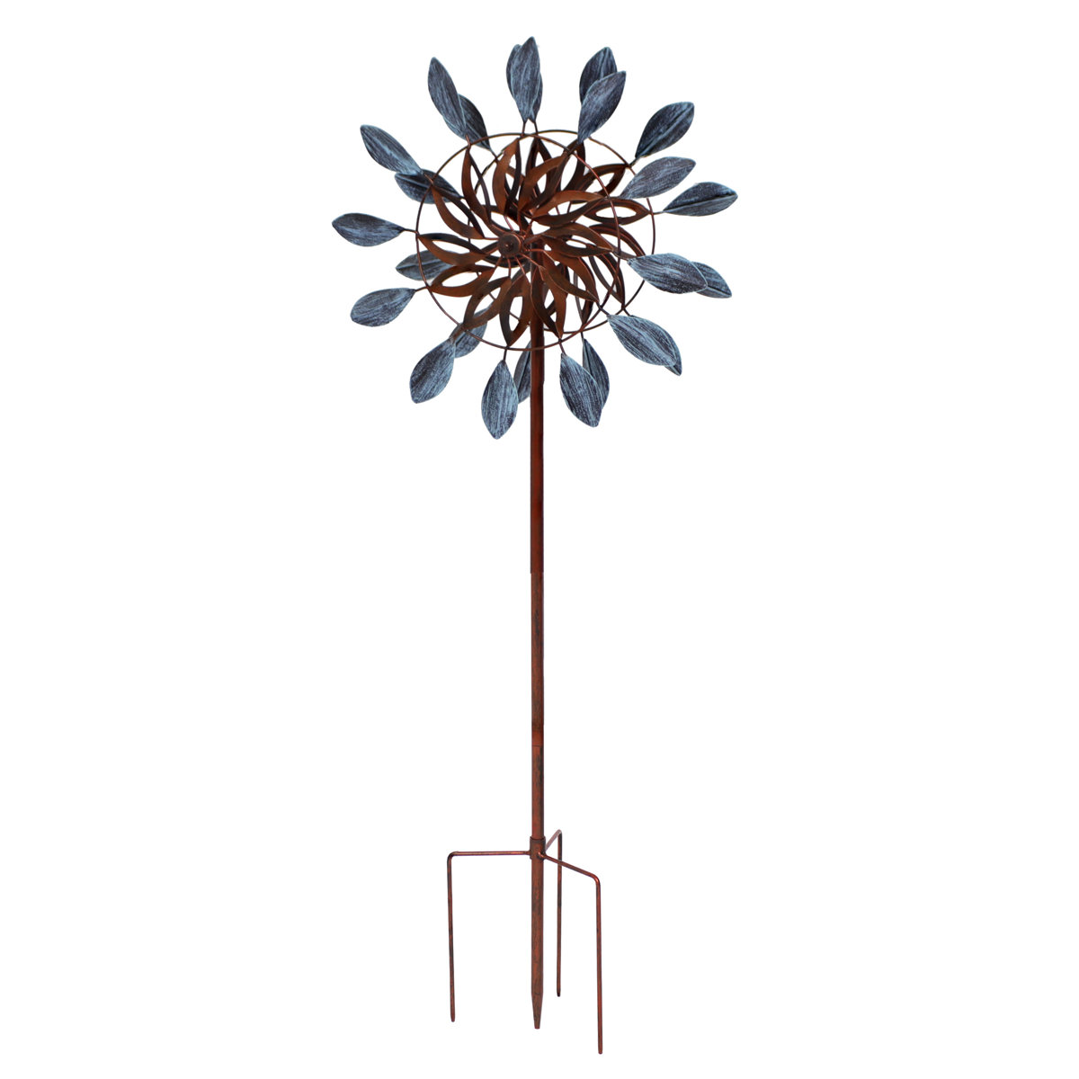 Arlmont & Co. Tabron Whirling Petals 48" Blue and Brown Solid Iron Wind Spinner & Reviews | Wayfair