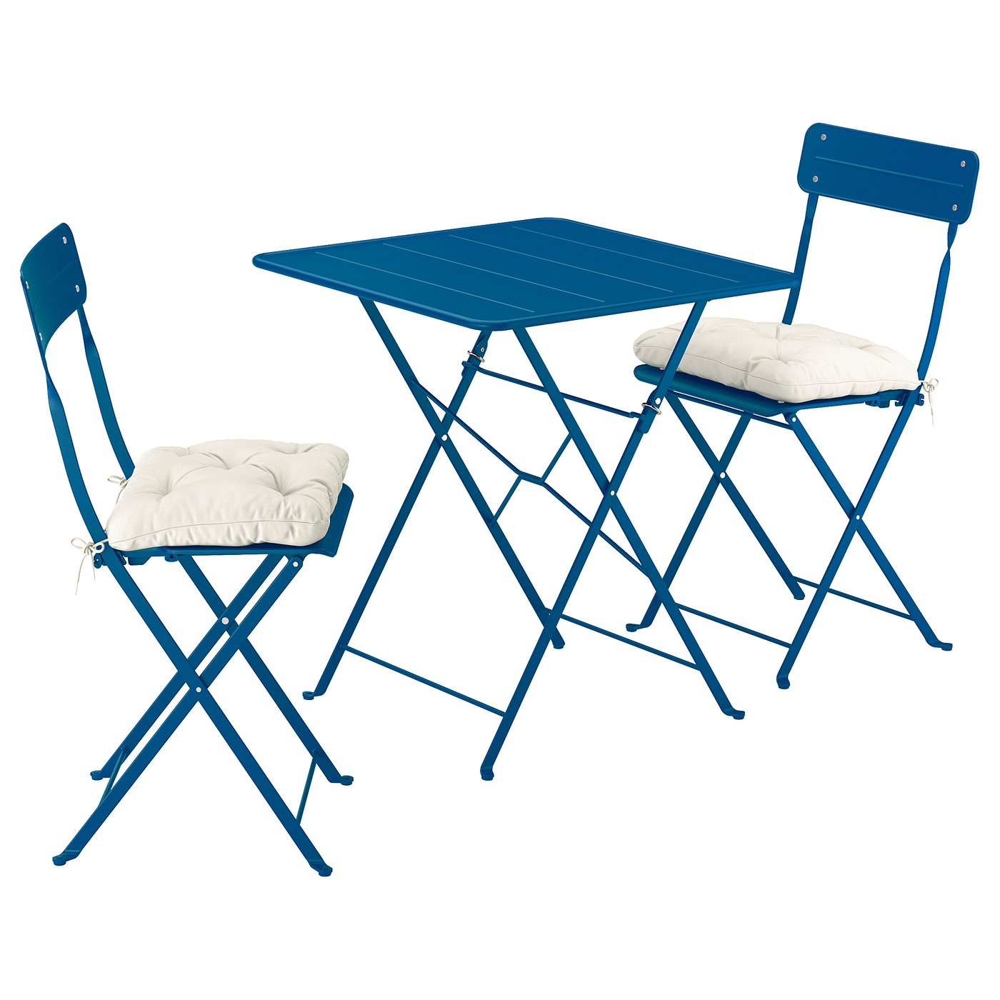 Sunds&Ouml; Table and 2 Folding Chairs - Outdoor Dark Blue/dark Blue Kuddarna Light Gray-Beige 25 5/8x25 5/8 "