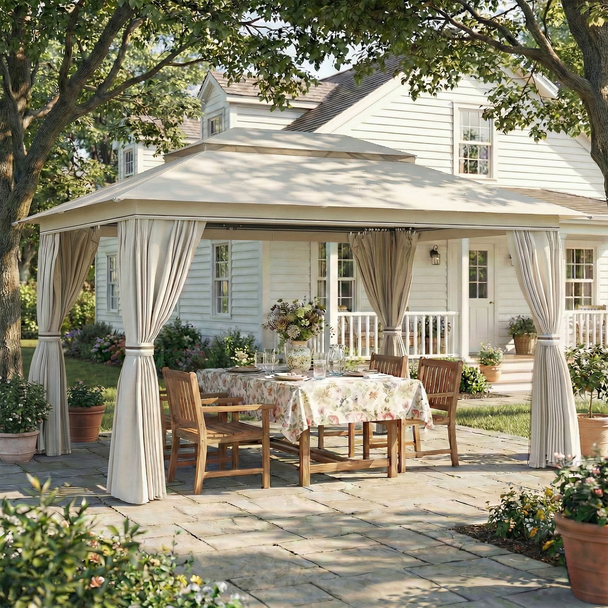 3 X 4 M Outdoor Garden Gazebo With Upf50+ Double&nbsp;roof, Beige