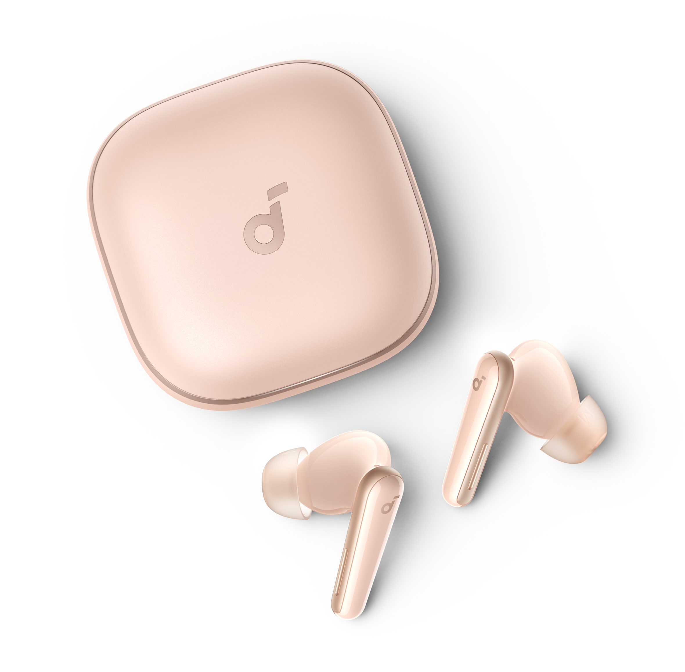 Soundcore by Anker Liberty 5 wireless earbuds and charging case in apricot.