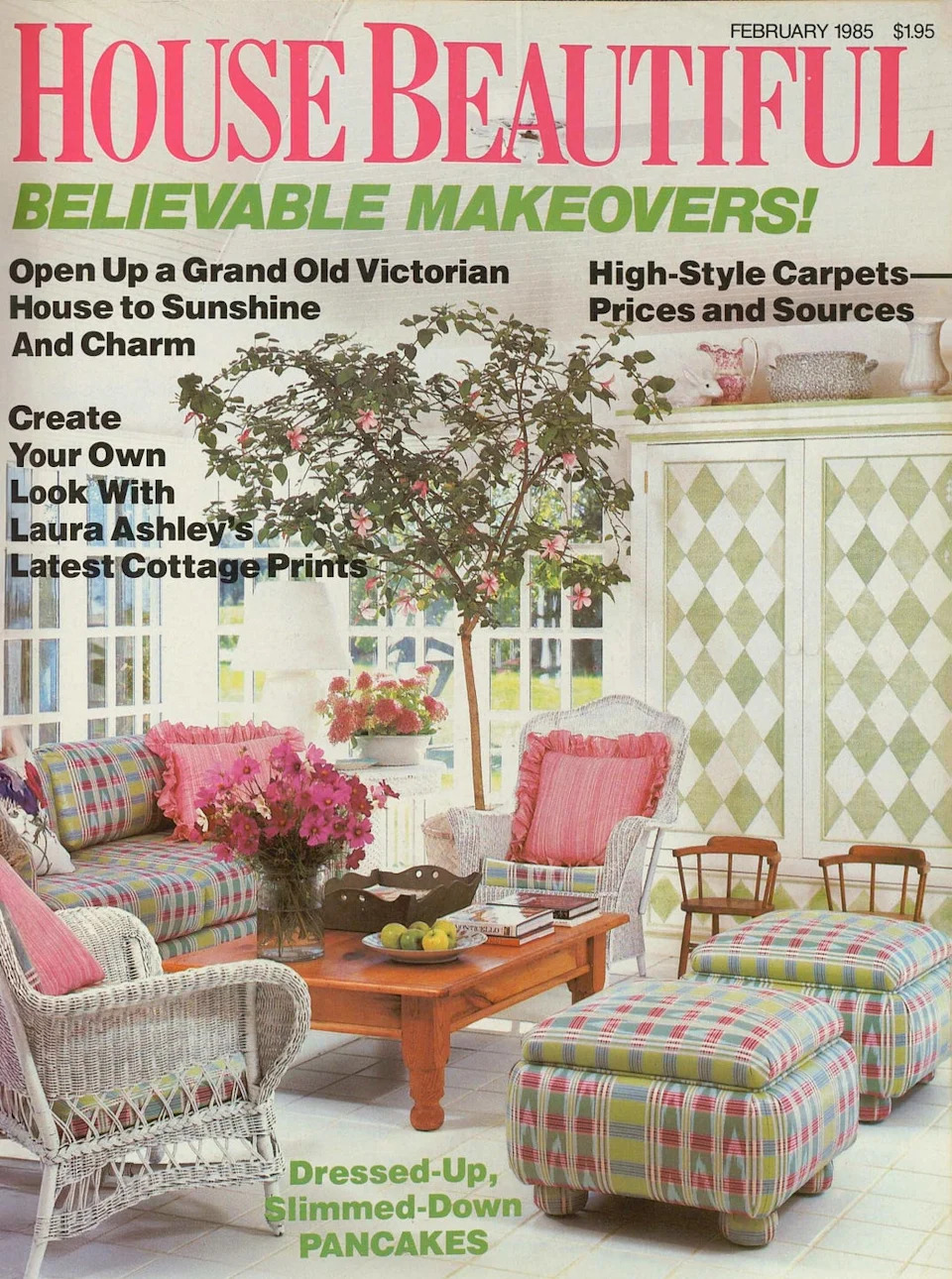 February 1985 edition of House Beautiful magazine featuring home decor.