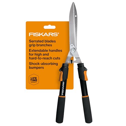 Fiskars Power-Lever Extendable Hedge Shears, Self-Sharpening Serrated Steel Blades for Clean Cuts, Handles Adjust 25