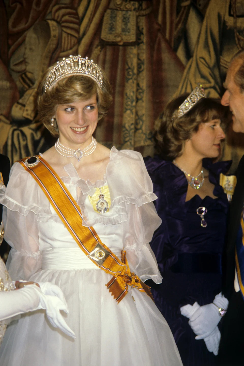 The Princess of Wales at a banquet for the British royal family given by Queen Beatrix and Prince Claus of the Netherlands at Hampton Court Palace. / Getty Images