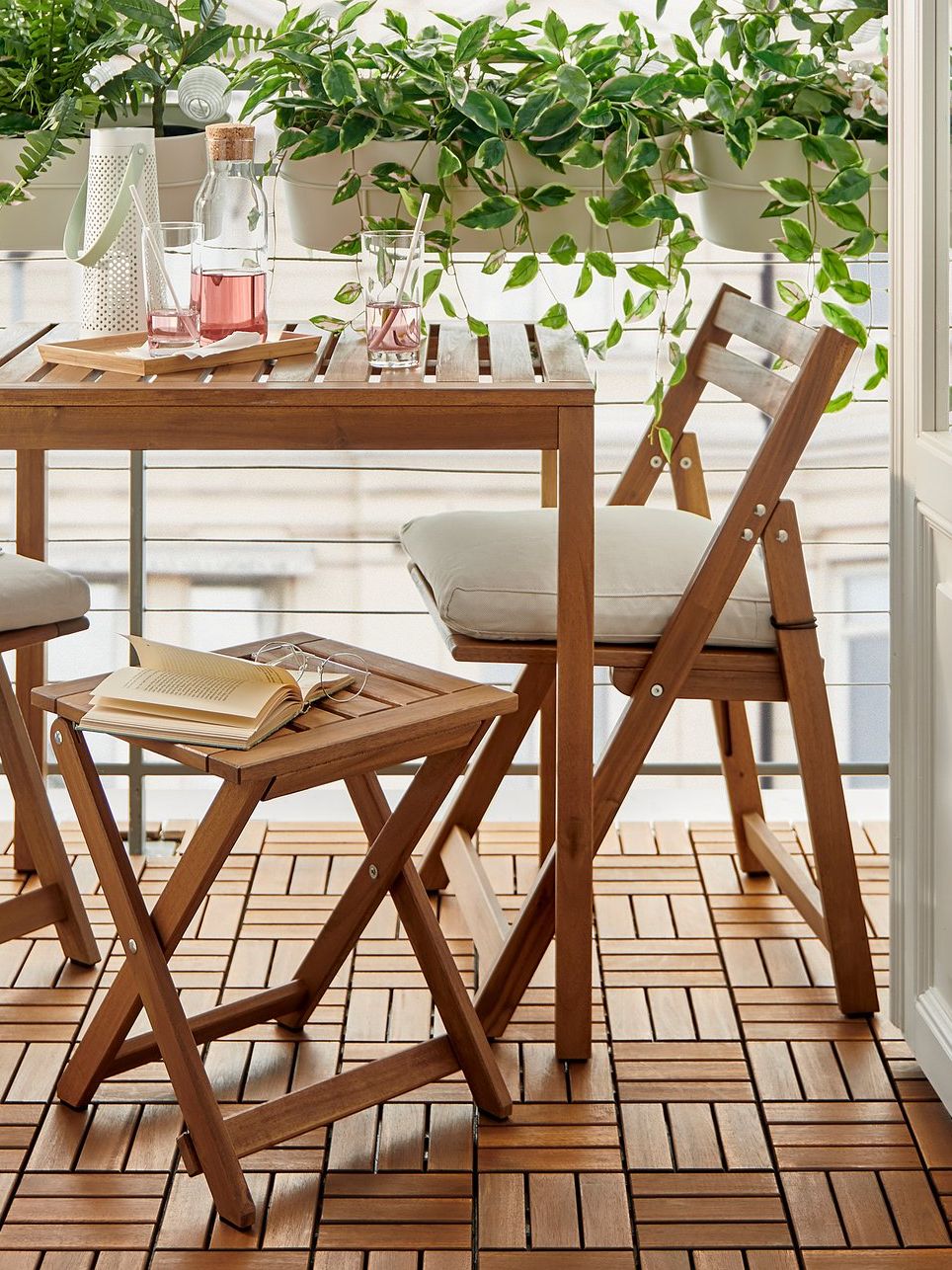 N&Auml;mmar&Ouml; Stool, Outdoor - Foldable/light Brown Stained 37x45 Cm