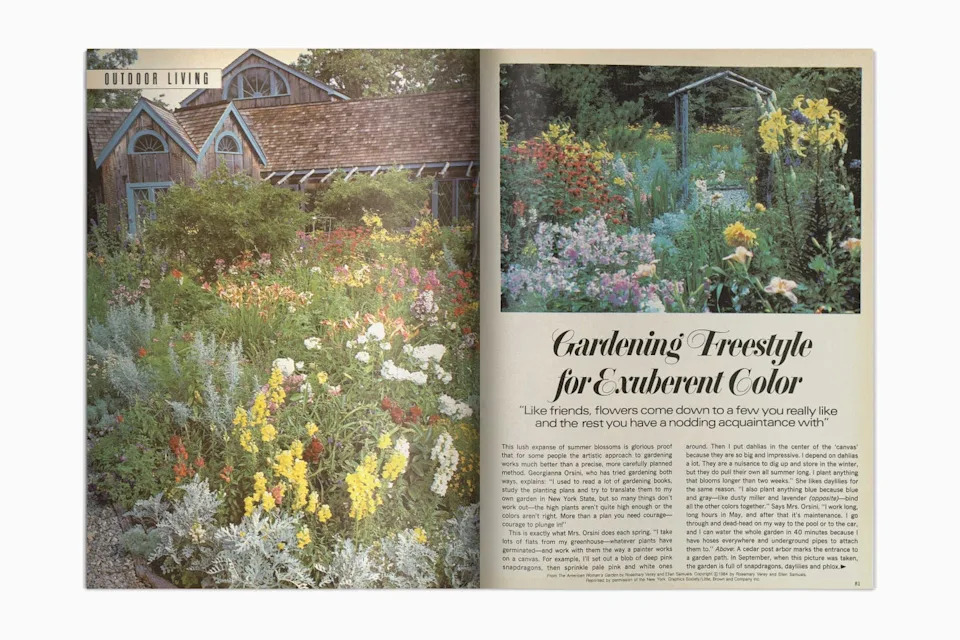 Guide for colorful gardening with text and floral imagery.