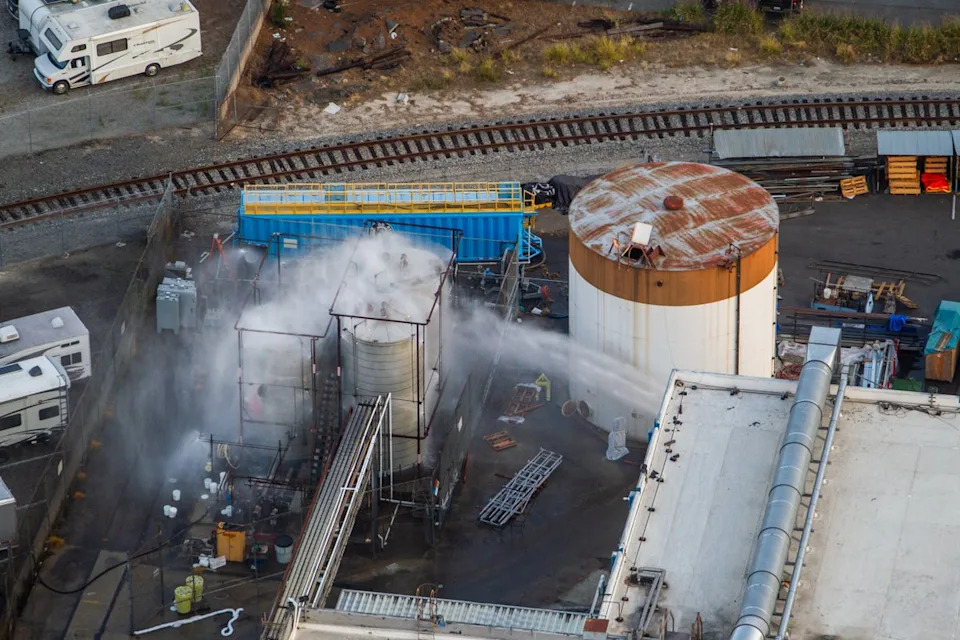 Officials said Sunday that the discovery of a pressure-relieving crack in the leaking industrial tank at the GKN Aerospace facility in Garden Grove (pictured) could change the strategy for handling the crisis and finding a solution (Getty)