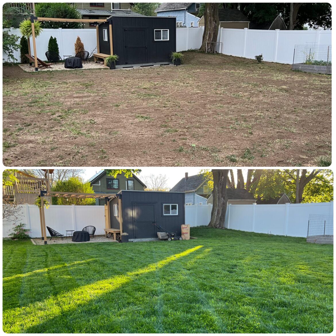 Fall dethatch, loam, seed. First cut today.