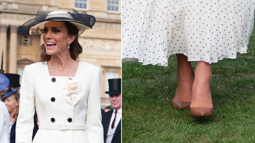 Kate Middleton Wears Go-to Ralph Lauren Pumps Again Kate Middleton wearing Ralph Lauren Collection Celia Pumps in RL Gold during a Garden Party at Buckingham Palace on Friday. The calfskin style has become a go-to shoe for the Princess of Wales.