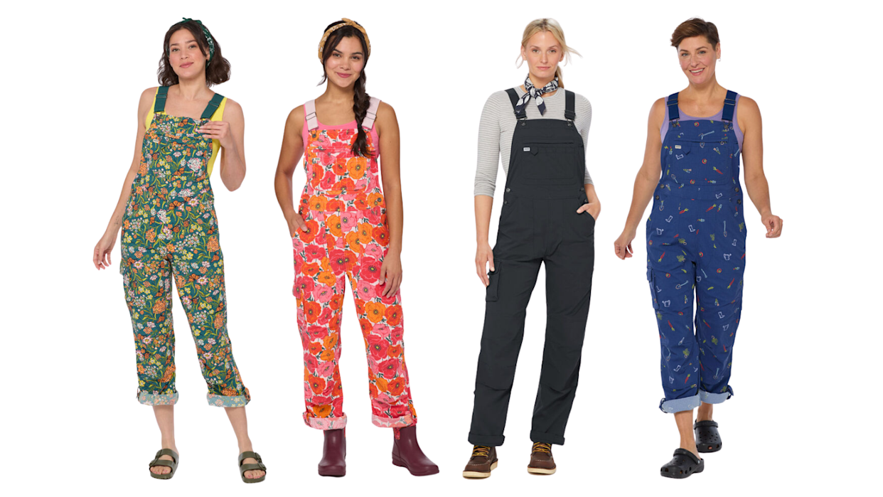 The overalls come in so many different colors and patterns — I really like the green butterfly print!