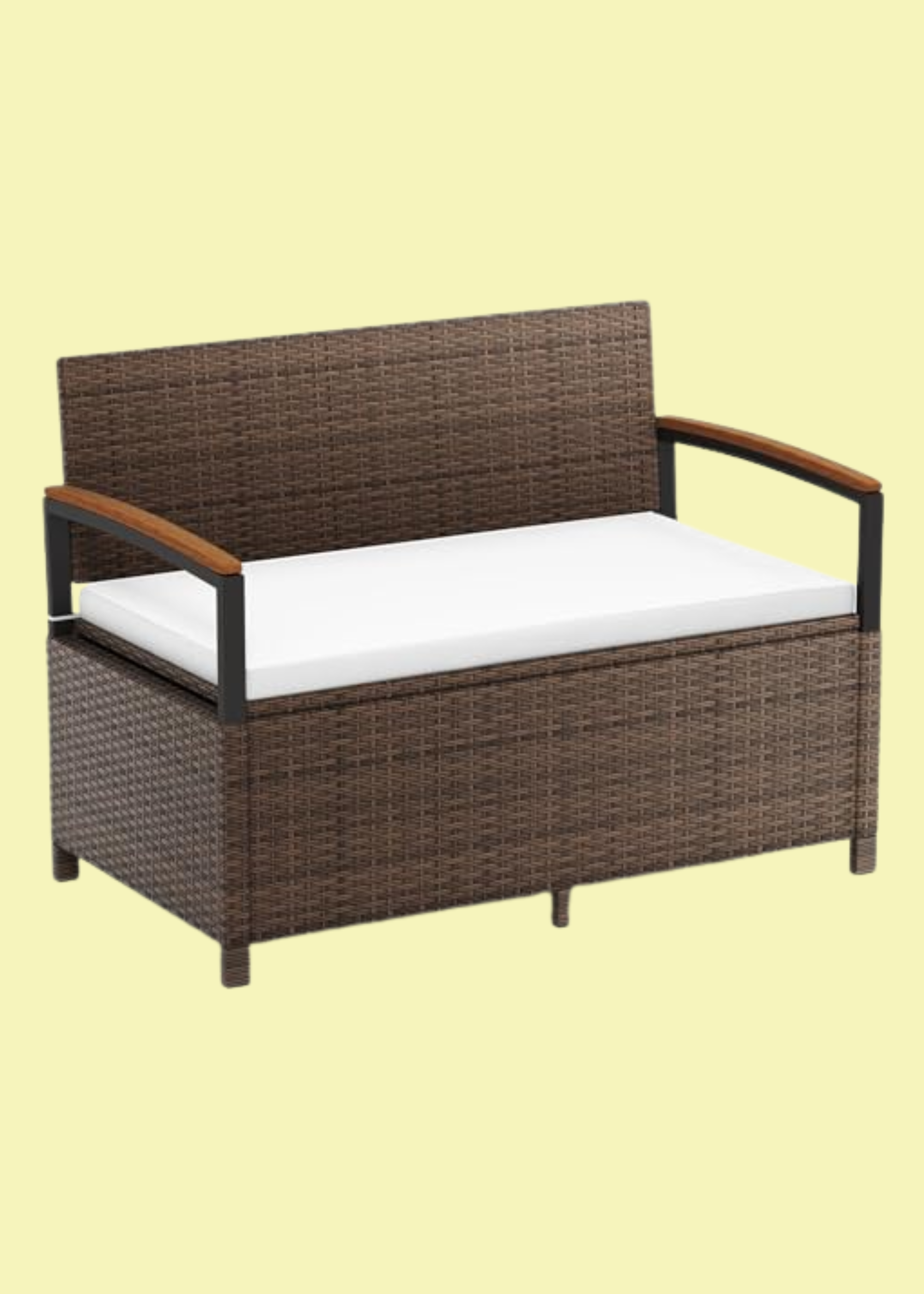 Costway 2 Seater Garden Storage Bench, Pe Rattan Deck Box Seat With 150l/170l Box and Padded Cushion, Wicker Outdoor Loveseat Park Bench Chair (mix Brown, 120 &times; 61 &times; 84 Cm)