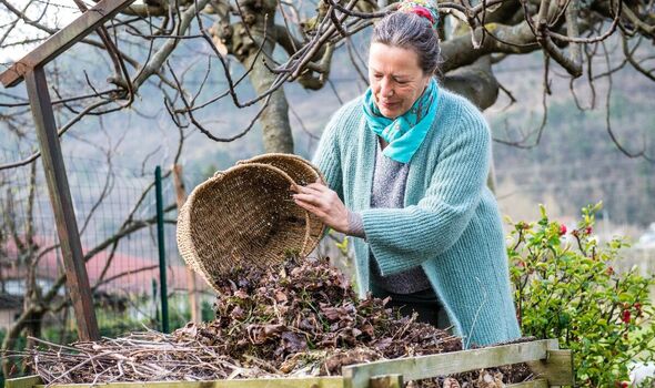 A woman composting waste