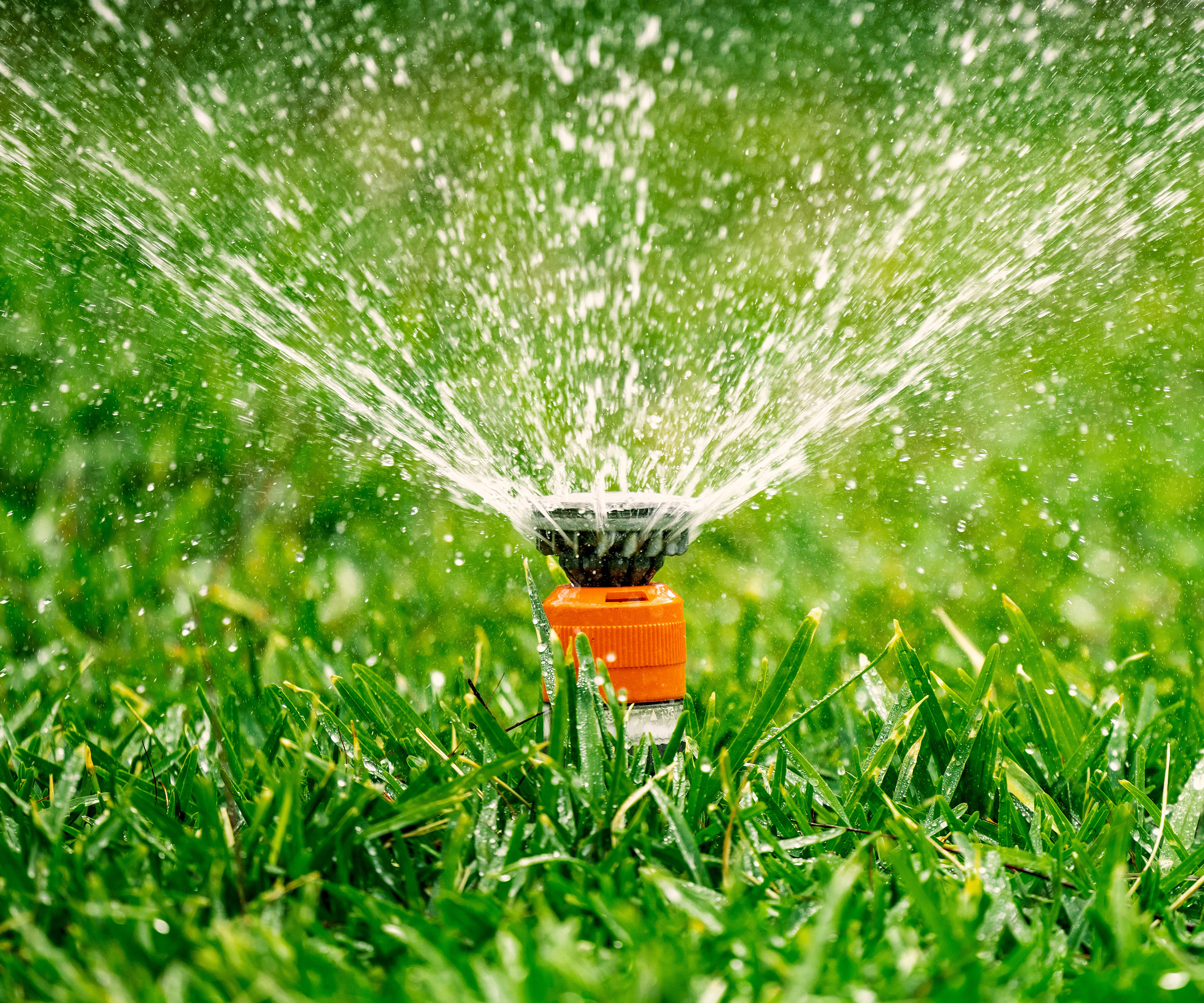 lawn sprinkler spraying water on a lawn