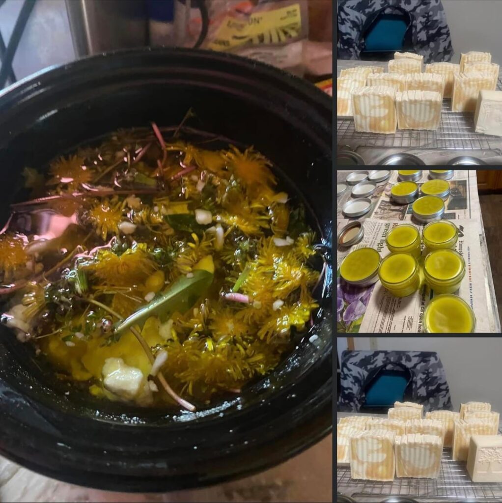 I made￼ dandelion cold pressed soap and￼ jars of salve