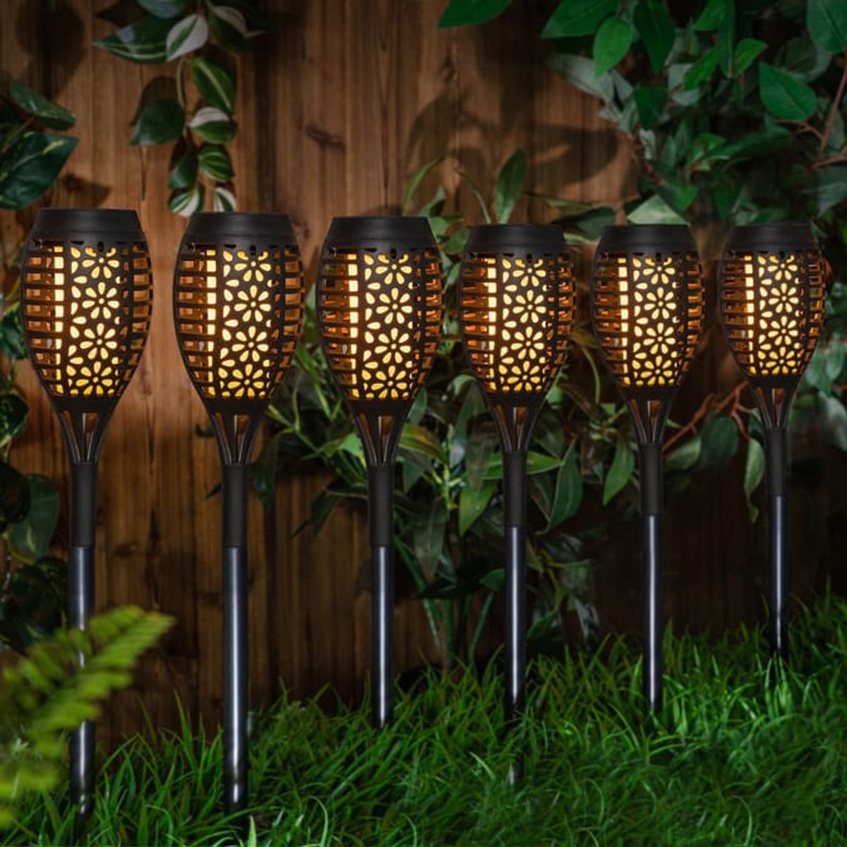 Firefly LED Small Flame Solar Stake Light Six Pack