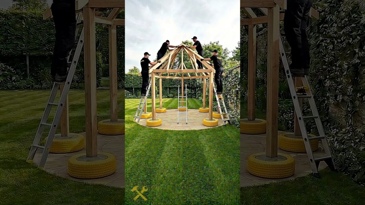 We Built a Backyard Gazebo From Old Tires | Full Garden Transformation We Built a Backyard Gazebo From Old Tires | Full Garden Transformation