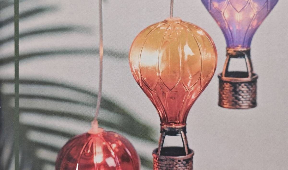 The Solar Hot Air Balloon Hanging Light features six bulbs varying in colour