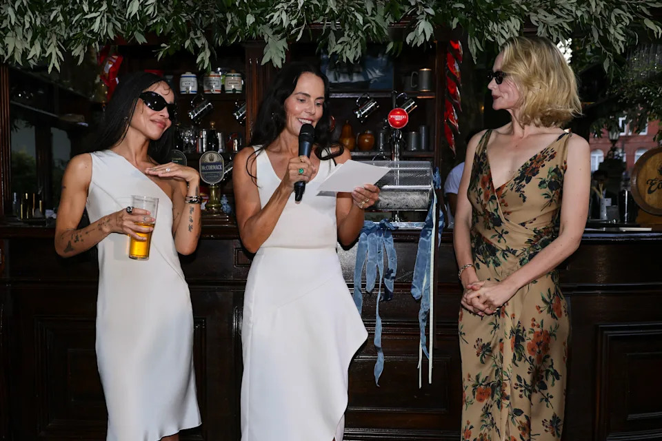 LONDON, ENGLAND - JUNE 24: (L to R) Zoe Kravitz, Jessica McCormack and Carey Mulligan attend Jessica McCormack's cocktail event at 7 Carlos Place on June 24, 2026 in London, England. (Photo by Max Cisotti/Dave Benett/Getty Images for Jessica McCormack)