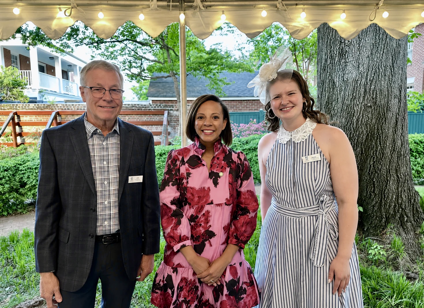 Board President Ed Horn, Mayor Alyia Gaskins, and Museum Director Jenny Waters in the garden of Lee-Fendall House for the Wine and Art Night spring fundraiser. Photo Lee-Fendall House Museum and Garden