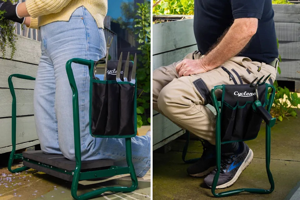 The device allows you to sit or kneel depending on what you need to do in the garden.