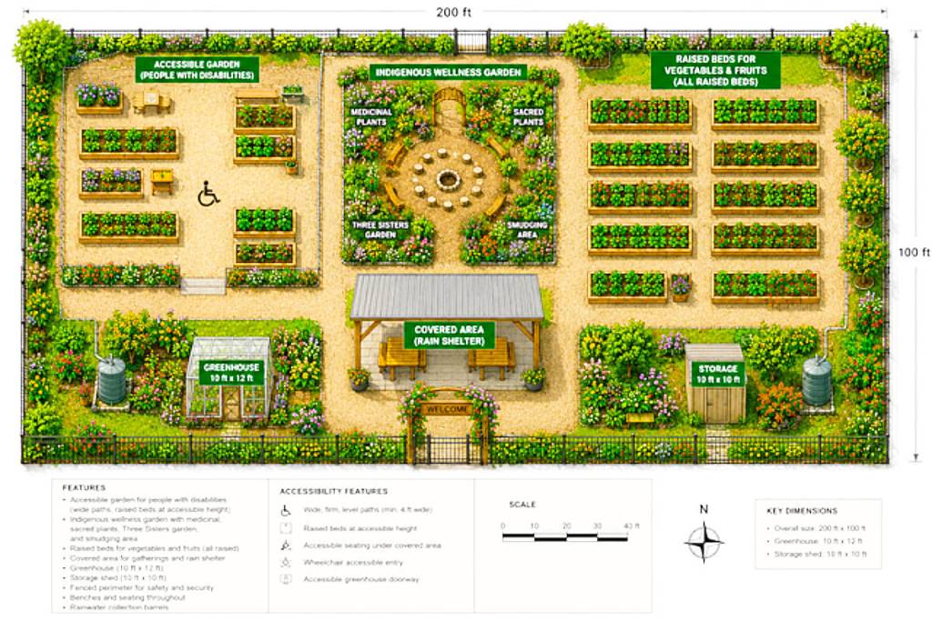 2 community gardens proposed for Cloverdale This AI-generated image shows how a proposed “Community Wellness Garden” could look on the Cloverdale Fairgrounds. (Image submitted to Cloverdale Reporter)