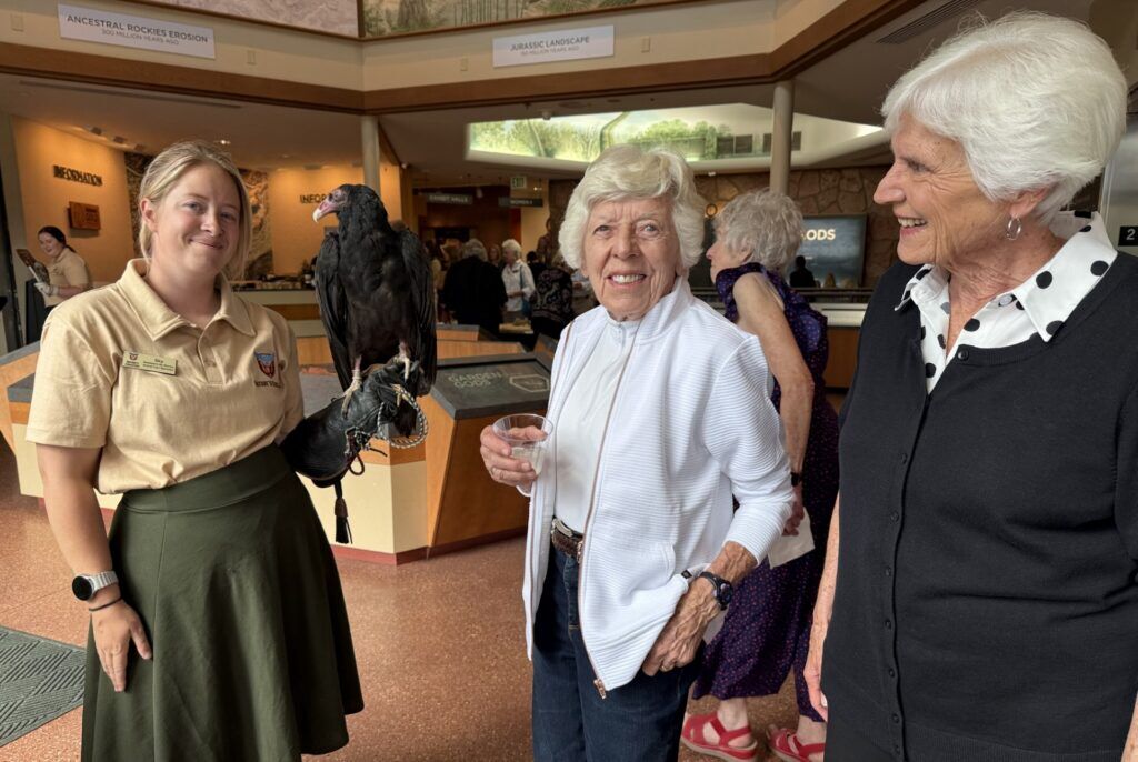 Garden of the Gods Foundation. Sky Quackenbush of Nature's Educators holds turkey vulture Sashimi to show Nancy Syms and Jan Martin. Linda Navarro, The Gazette
