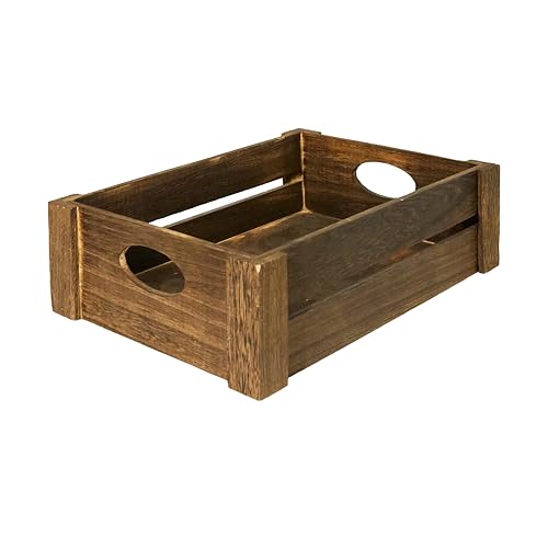 Wickerfield Shallow Wooden Storage Box, Wooden Storage Crate With Handle, Wood Decorative Boxes, Stackable Organiser for Kitchen Office Pantry &amp; Bathroom, Rustic Gift Hamper Box (brown, Large)