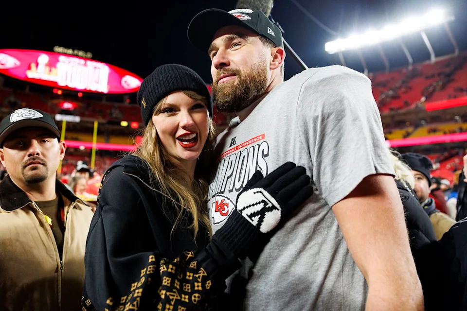 Taylor Swift and Travis Kelce on January 26, 2025 in Kansas City, MissouriCredit: Brooke Sutton/Getty