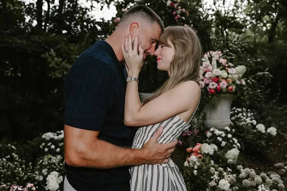 Travis Kelce and Taylor Swift engagedCredit: Taylor Swift & Travis Kelce