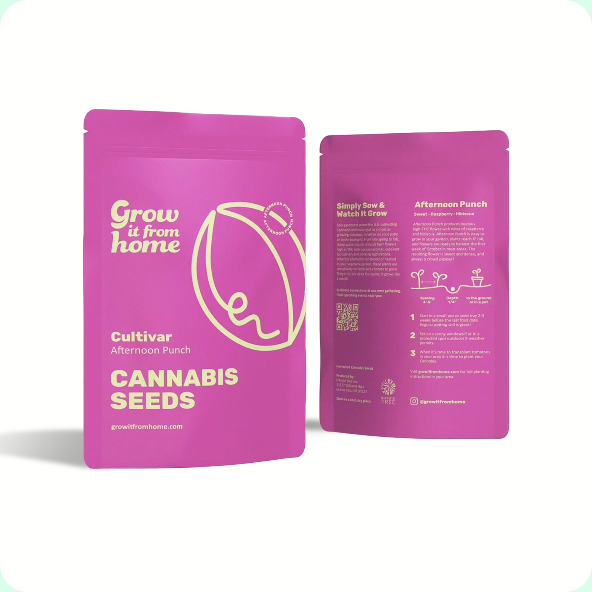 A pink package containing cannabis seeds