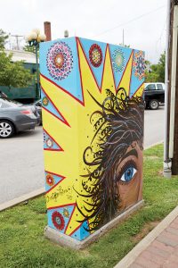 Artsy traffic boxes in Fayetteville.