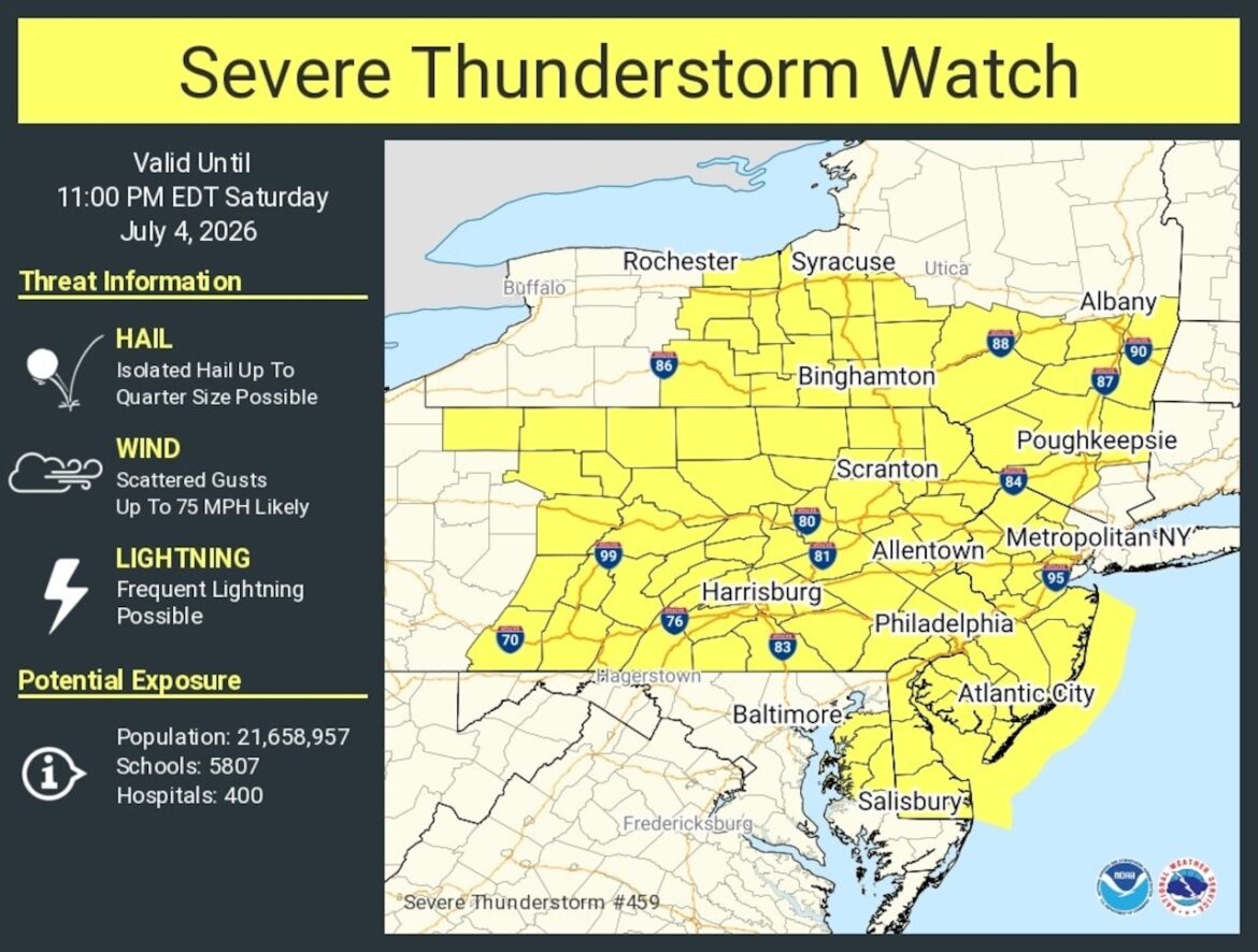 N.J. weather: Severe thunderstorm watch posted for Garden State as more rounds of strong storms loom on July 4 NJ severe thunderstorm watch