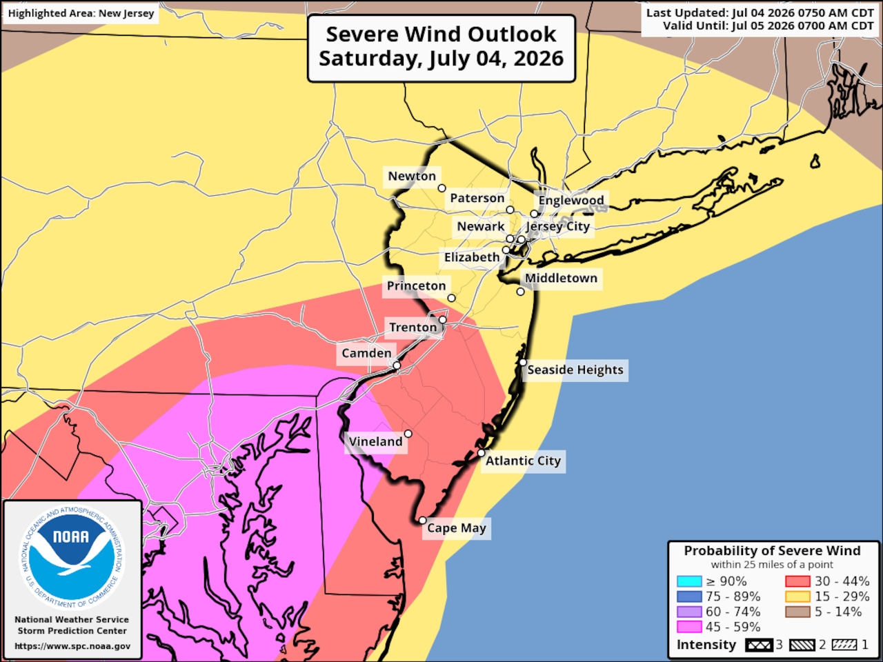 NJ wind and thunderstorm threat 7-4-26