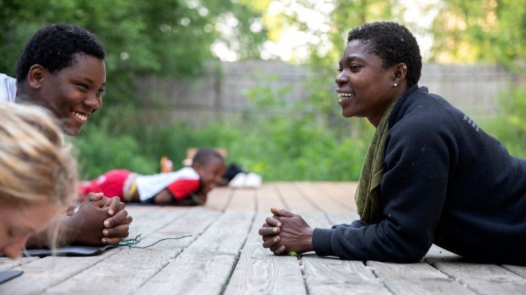 Indigo Monae leads a yoga class at the Yoga Gardens space on June 9, 2018, in the Lawndale neighborhood of Chicago.